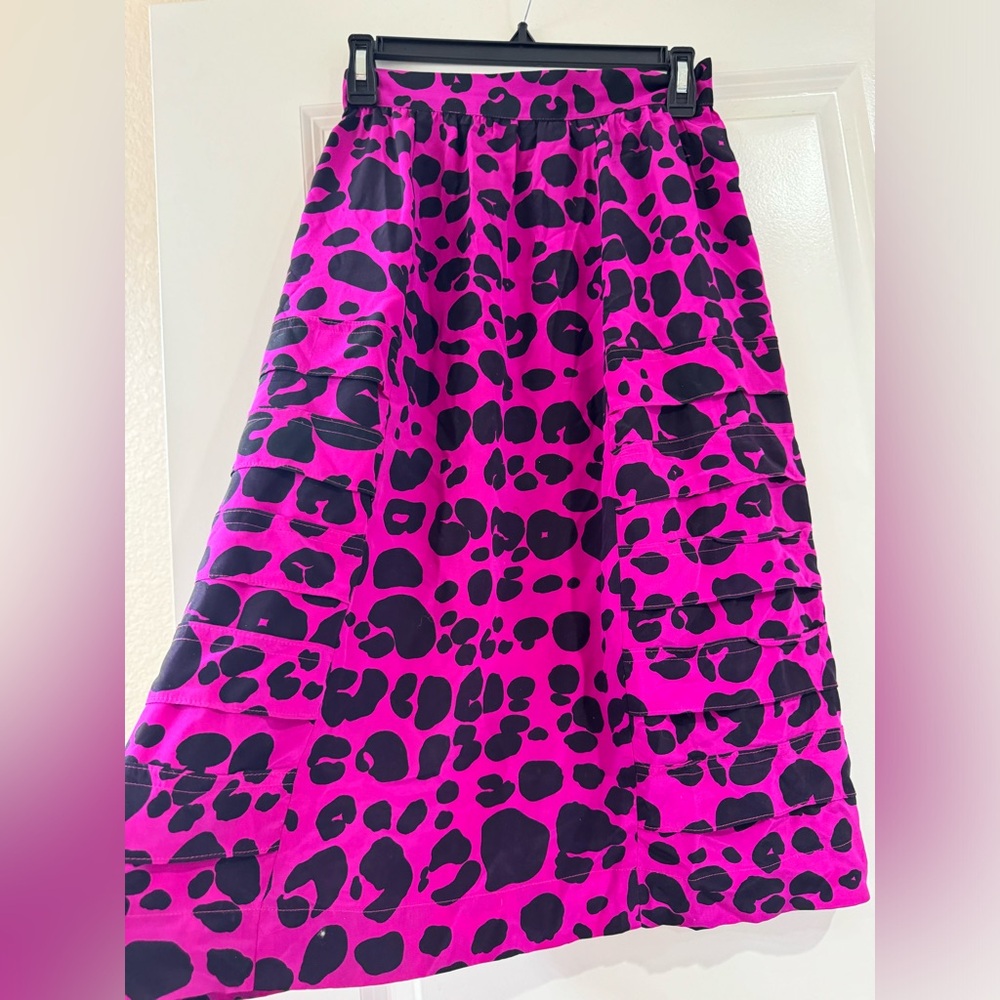 Wren Hot Pink Animal Print Silk Midi Skirt